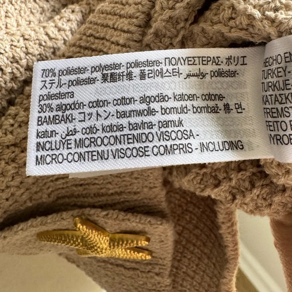 Zara Star Button Knit Women’s Cardigan Short Sleeve Tan Beige Size Medium - Picture 9 of 9